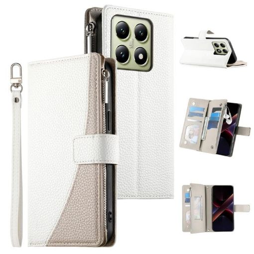 Xiaomi 14T White Leather Wallet Phone Case with Strap & Multi-card Slots - 1