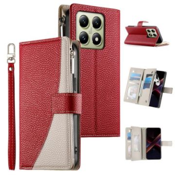 Xiaomi 14T Red Leather Wallet Phone Case with Strap & Multi-card Slots - 1