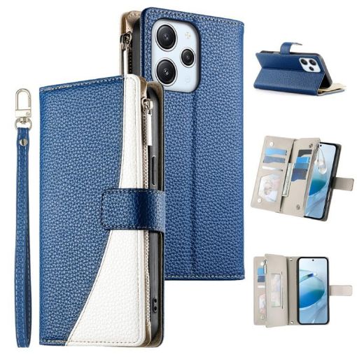 Redmi 12/Note 12R Leather Wallet Phone Case with Strap - Dark Blue - 1
