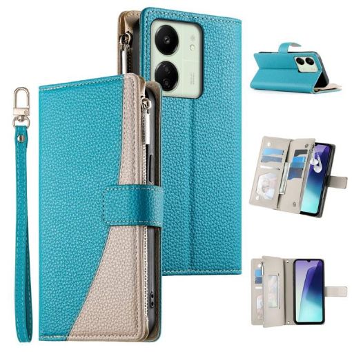 Redmi 13C/5G/13R Poco C65 Blue Leather Wallet Phone Case with Strap - 1