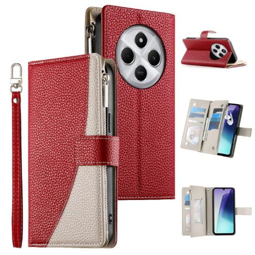 Redmi 14C/14R/A4 5G/A3 Pro Leather Wallet Case with Strap (Red) - 1