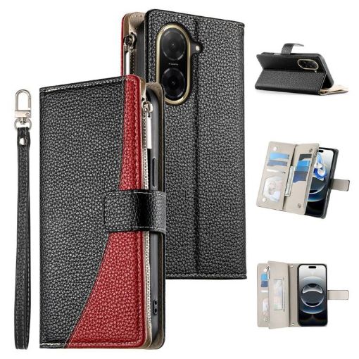Redmi A5/Poco C71 Leather Wallet Phone Case with Strap - Black - 1
