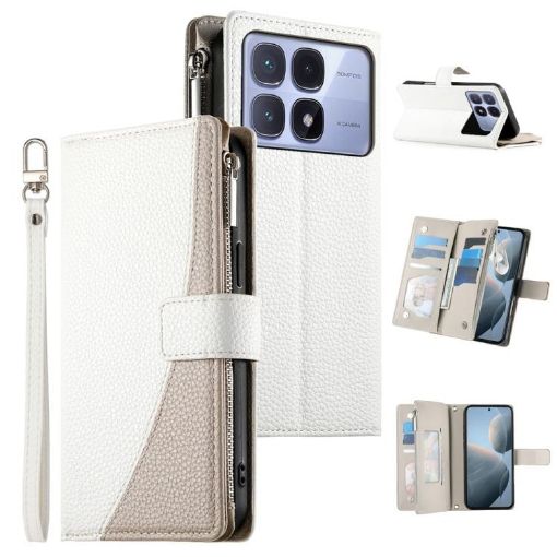 Redmi K70 Ultra White Leather Wallet Phone Case with Strap - 1