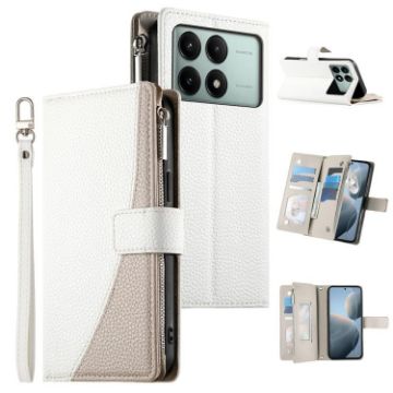 Redmi K70E/Poco X6 Pro White Leather Wallet Phone Case with Strap - 1
