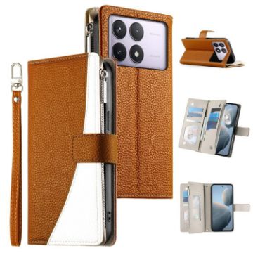 Redmi K70/K70 Pro/Poco F6 Pro Brown Leather Wallet Phone Case with Strap - 1