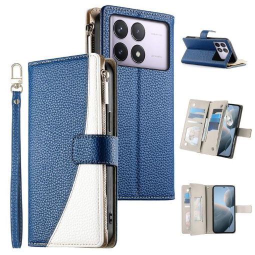 Redmi K70/K70 Pro/Poco F6 Pro Leather Wallet Case with Strap - Dark Blue - 1
