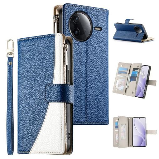 Redmi K80/K80 Pro/Poco F7 Pro Leather Wallet Case with Strap - Dark Blue - 1