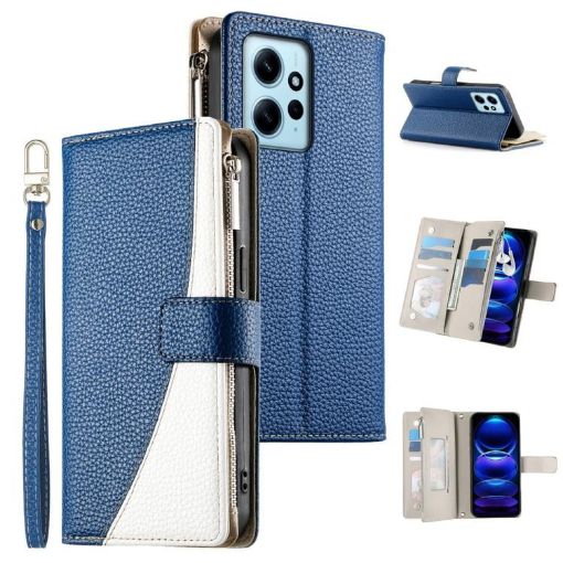 Redmi Note 12 4G/12R Pro Dark Blue Leather Wallet Case with Strap - 1