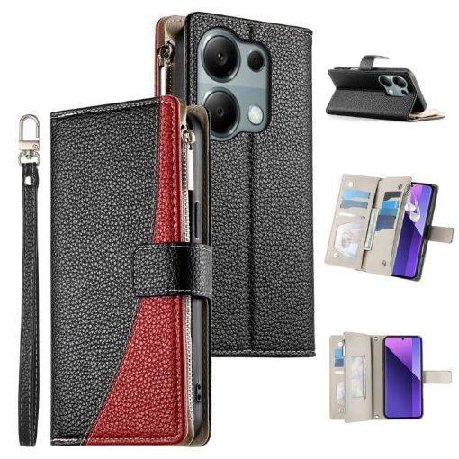 Redmi Note 13 Pro 4G/Poco M6 Pro Leather Wallet Case with Strap (Black) - 1