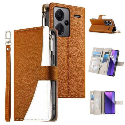 Redmi Note 13 Pro+ Brown Leather Wallet Case with Strap & Multi-card Slots - 1