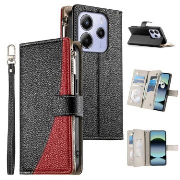 Redmi Note 14 4G Black Leather Wallet Case with Strap & Multi-card Slots - 1