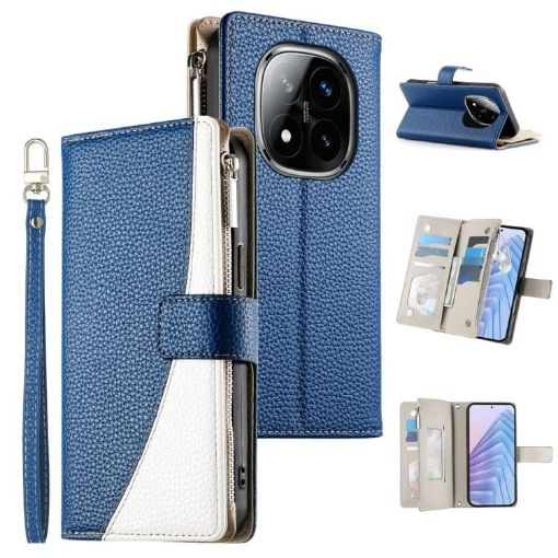 Redmi Note 14 Pro 4G Leather Wallet Case with Strap - Dark Blue - 1