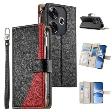 Redmi Turbo 3/Poco F6 Black Leather Wallet Phone Case with Strap - 1