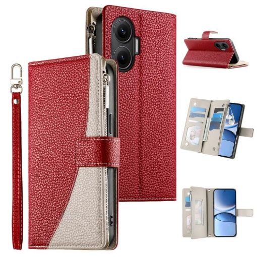 Redmi Turbo 4 Pro/Poco F7 Leather Wallet Case with Strap (Red) - 1