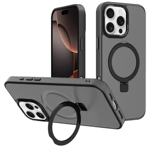 iPhone 16 Pro Kalebol Metal Lens Frame MagSafe Frosted Case Black - 1