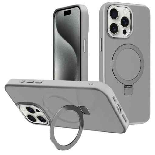 iPhone 15 Pro Max Grey Metal Lens Frame MagSafe Holder Frosted Case - 1
