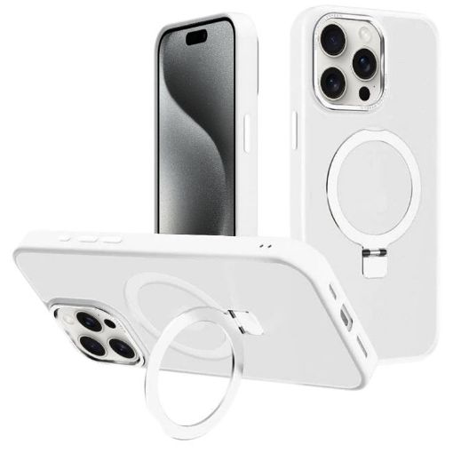 iPhone 15 Pro Kalebol Metal Lens Frame MagSafe Frosted White Case - 1