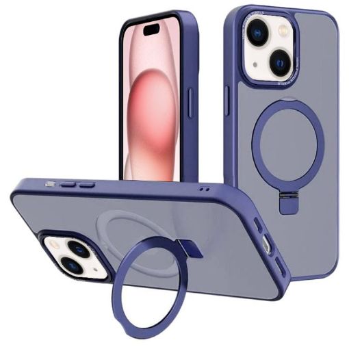 iPhone 15 Kalebol Metal Lens Frame MagSafe Case Navy Blue - 1