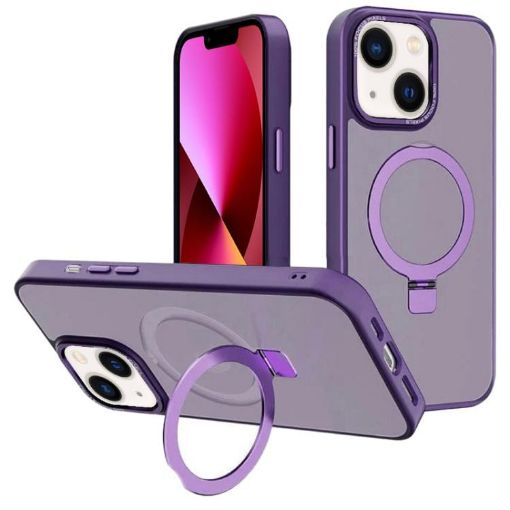 iPhone 13 Dark Purple Metal Lens Frame MagSafe Holder Frosted Case - 1