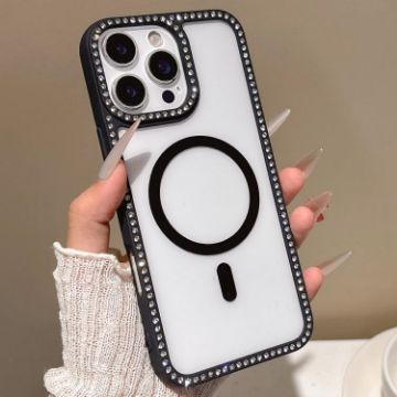 iPhone 16 Pro Max MagSafe Case with Large Lens Hole & Rhinestone Frame - 1