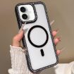 iPhone 16 Plus MagSafe Case Black with Large Lens Hole Rhinestone Frame - 1