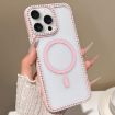 iPhone 15 Pro Pink Rhinestone Frame MagSafe Case with Large Lens Hole - 1