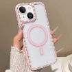 iPhone 14 Pink MagSafe Case with Large Lens Hole & Rhinestone Frame - 1