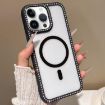 iPhone 14 Pro Max Rhinestone Frame MagSafe Case Black Large Lens Hole - 1