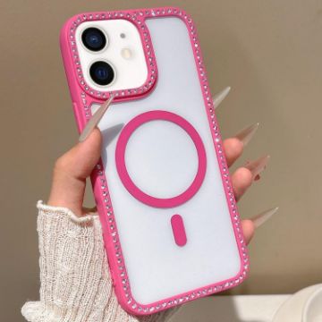 iPhone 12 MagSafe Case Rose Gold Rhinestone Frame Large Lens Hole - 1