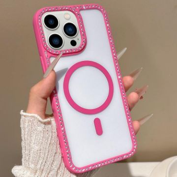 iPhone 12 Pro Max Rhinestone MagSafe Case Rose Gold Large Lens Hole - 1