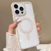 iPhone 12 Pro Max Rhinestone Frame MagSafe Case Beige Large Lens Hole - 1