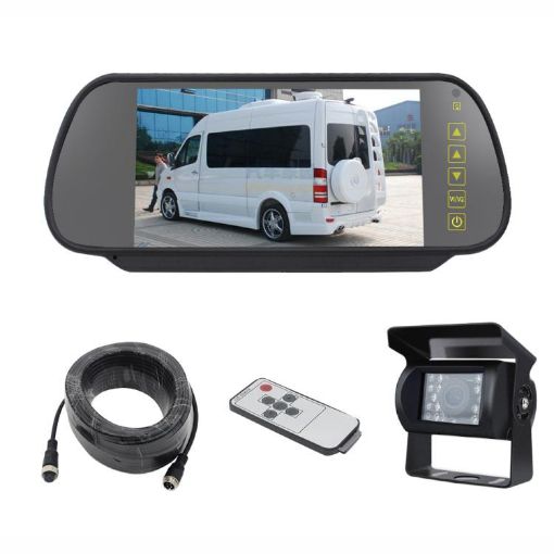 7" IPS HD Screen AHD Touch Button Car Rearview Camera Monitor Kit Black - 1