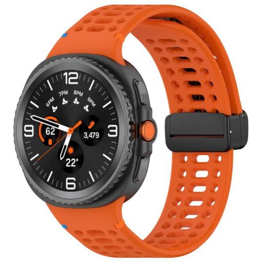 Samsung Galaxy Watch 8/8 Classic Magnetic Black Buckle Silicone Band Orange - 1