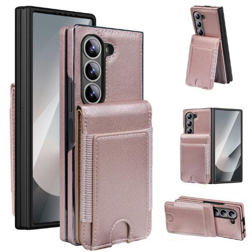 Samsung Galaxy Z Fold5 Rose Gold Leather Case with Card Holder & Film - 1