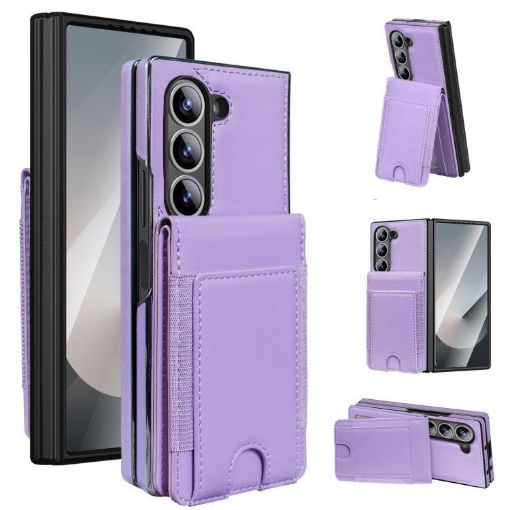 Samsung Galaxy Z Fold5 Light Purple Leather Case with Card Holder & Film - 1