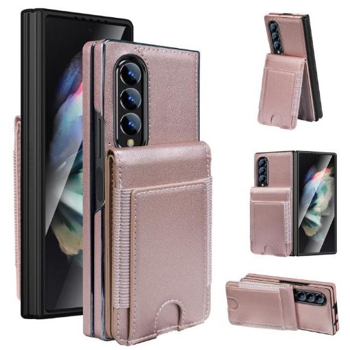 Samsung Galaxy Z Fold3 Rose Gold Leather Case with Card Holder & Film - 1