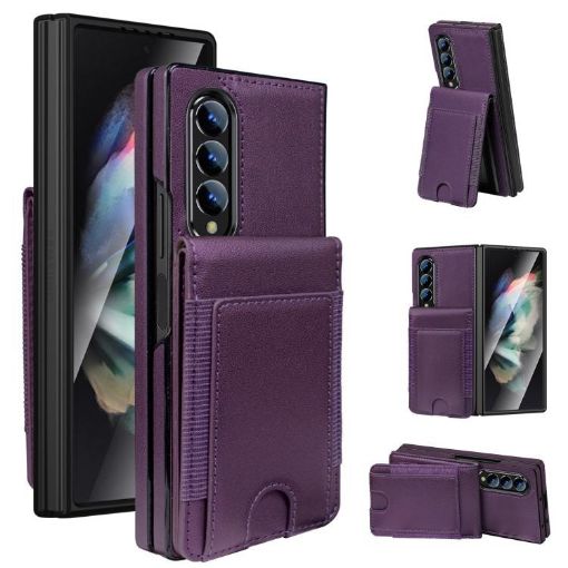 Samsung Galaxy Z Fold3 Dark Purple Leather Case with Card Holder & Film - 1
