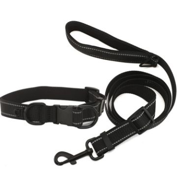 Reflective Pet Collar & Leash Set, Waterproof, Black Buckle, Size M - 1