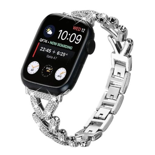 Apple Watch Band 38/40/41/S10 42mm 20mm Diamond Metal Silver - 1