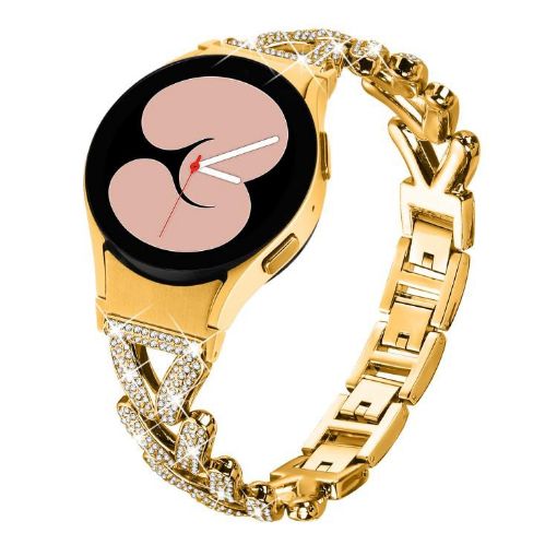 Samsung Galaxy Watch FE/7/6/5/4 Classic 20mm Gold Diamond Metal Band - 1