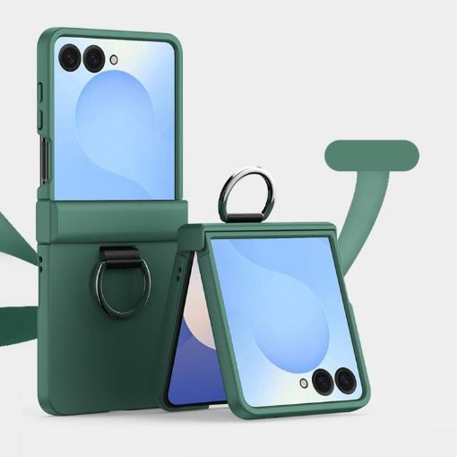 Samsung Galaxy Z Flip7 5G Shockproof Case with Ring - Green PC Skin Feel - 1