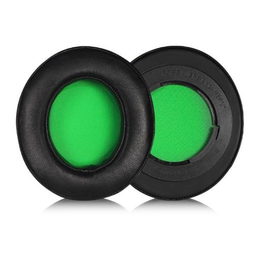 Rotating Snap-on Earpads for Razer Kraken Pro V2, Lambskin Black Green - 1