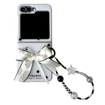 Samsung Galaxy Z Flip6 Case Glitter Dots Pattern with Bow Bracelet White - 1