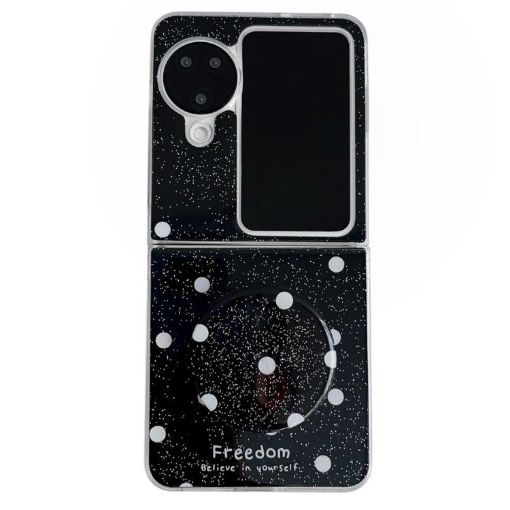 OPPO Find N3 Flip Phone Case Black - Glitter Dots Pattern with Holder - 1