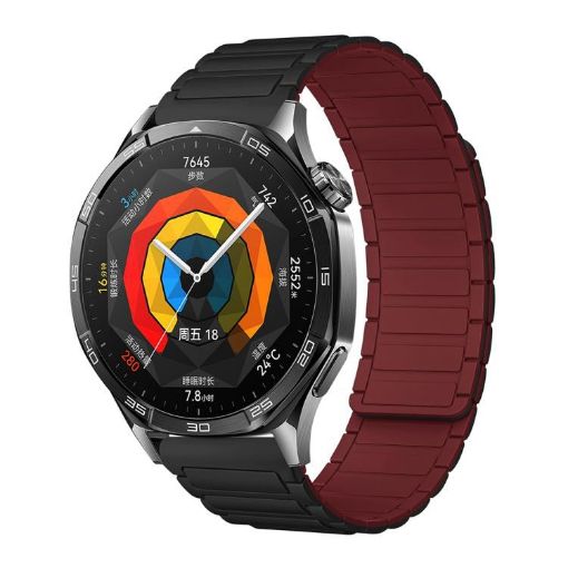 Tri-beads Magnetic Silicone Watch Band 20mm - Black Wine Red - 1