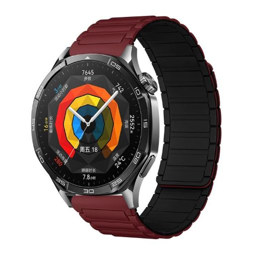 Tri-beads Magnetic Silicone Watch Band 20mm - Wine Red Black - 1