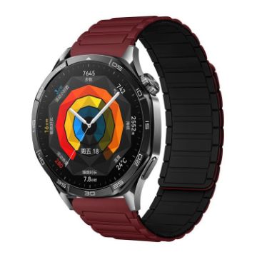 22mm Wine Red Black Tri-beads Magnetic Silicone Watch Band - 1