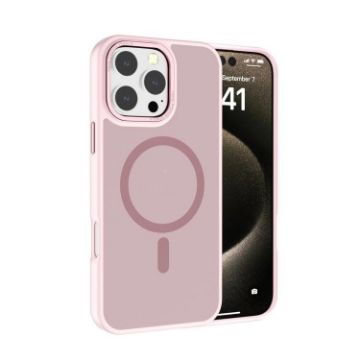 iPhone 16 Pro Kalebol Metal Lens Frame MagSafe Frosted Case Pink - 1