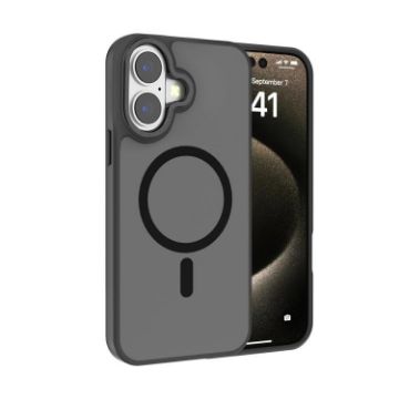 iPhone 16 Plus Kalebol Metal Lens Frame MagSafe Frosted Case Black - 1