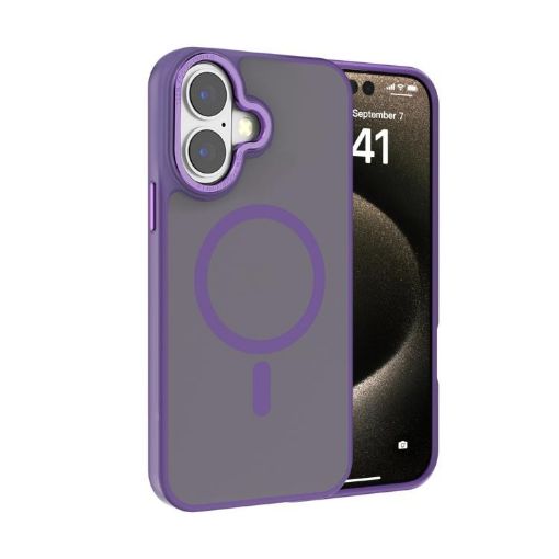 iPhone 16 Kalebol Metal Lens Frame MagSafe Frosted Case Dark Purple - 1